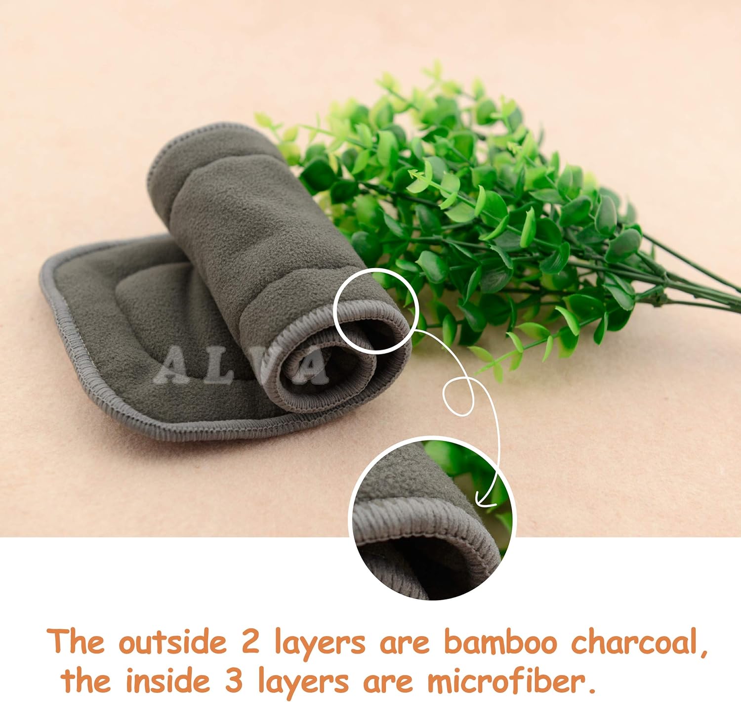 ALVABABY 6PCS Diaper Inserts Rayon from Bamboo Liners 5-Layers, Reusable/Water Absorbent for Cloth Diapers 6FMB - Image 2